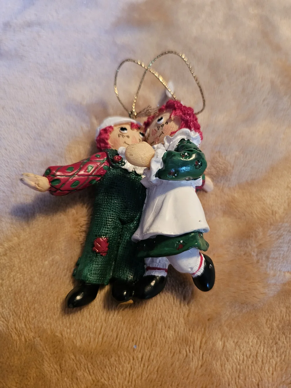 Festive Green & White Couple Holiday Ornament with Pink Hair